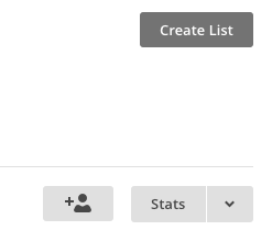 A photo to show How to use MailChimp. It shows the create list button and the buttons right of each email list. Click the down arrow button for more options then select signup forms