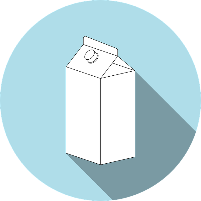 A illustration of a milk container that has a blue circle as the background. Most milk packages are designed by Tetra Pak